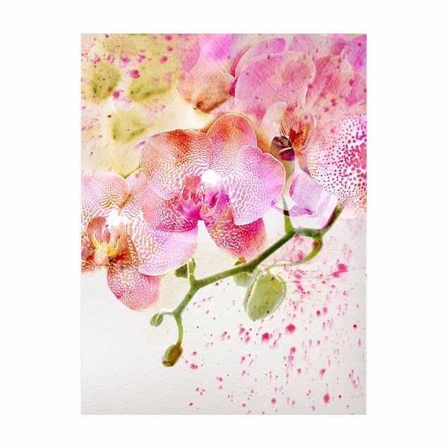 Teppich pink Aquarell Blumen Orchideen