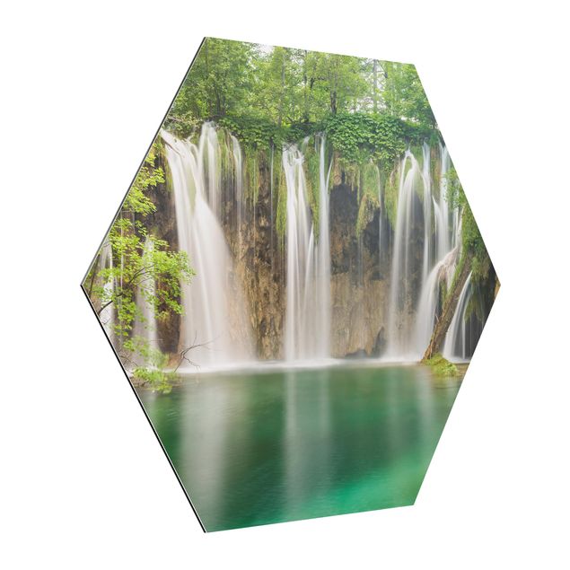 Hexagon Bild Alu-Dibond - Wasserfall Plitvicer Seen