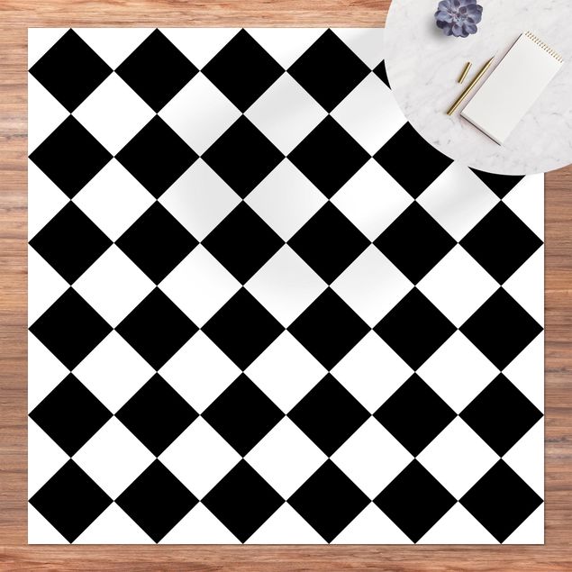 Teppich Balkon Geometrisches Muster gedrehtes Schachbrett Schwarz Weiß