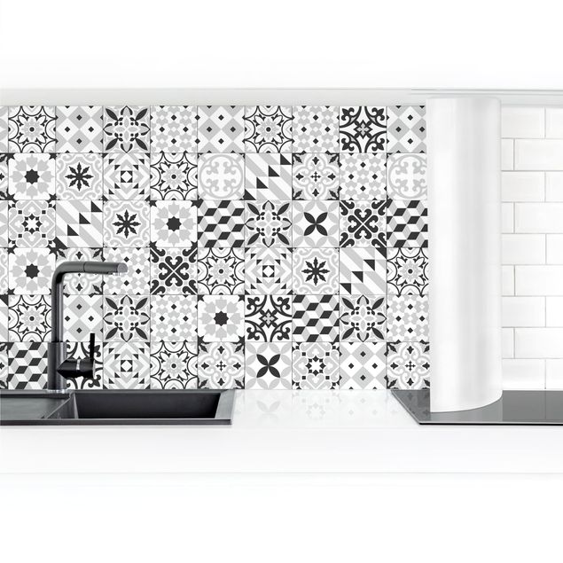 Küchenrückwand selbstklebend Geometrischer Fliesenmix Schwarz
