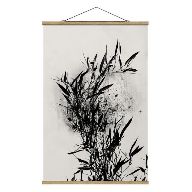 Stoffbild mit Posterleisten - Grafische Pflanzenwelt - Schwarzer Bambus - Hochformat 2:3