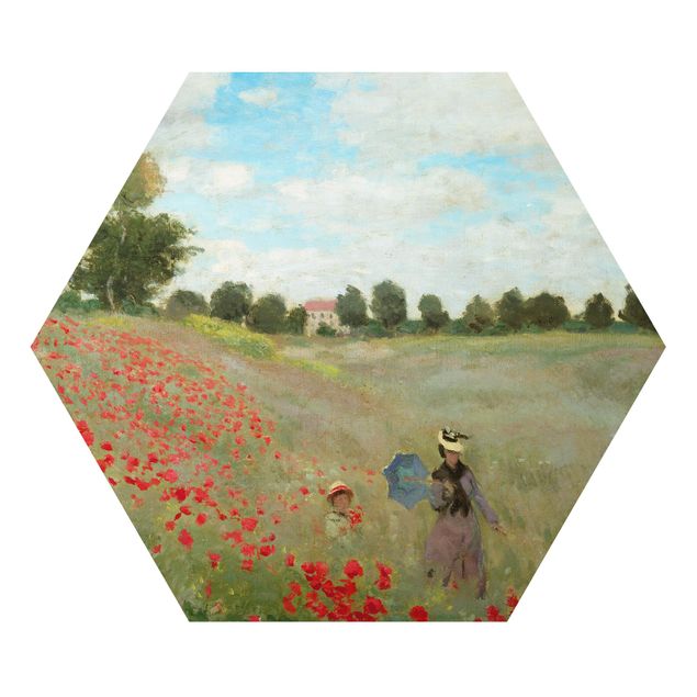 Hexagon Bild Alu-Dibond - Claude Monet - Mohnfeld bei Argenteuil