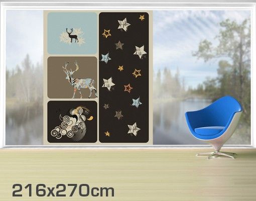 Fensterfolie - XXL Fensterbild Deer Textured Starry Sky - Fenster Sichtschutz