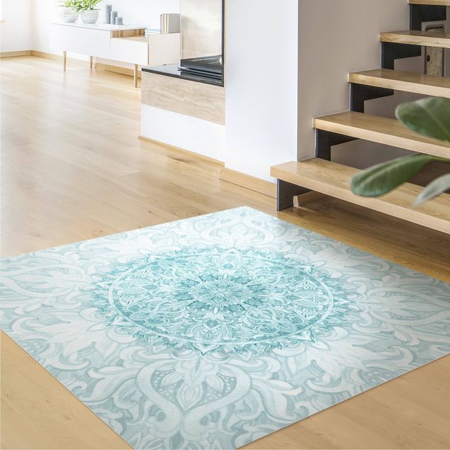 Moderne Teppiche Mandala Aquarell Ornament türkis