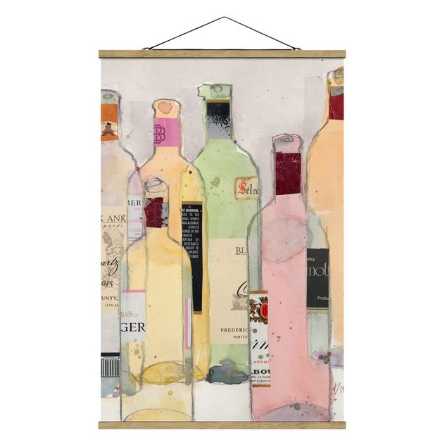 Stoffbild mit Posterleisten - Weinflaschen in Wasserfarbe I - Hochformat 2:3