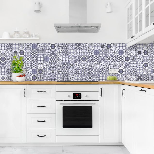 Wandpaneele Küche Geometrischer Fliesenmix Violett