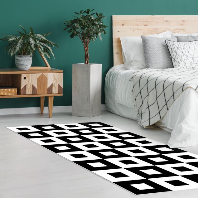 Teppichläufer Geometrisches Muster aus Schwarz Weißen Quadraten