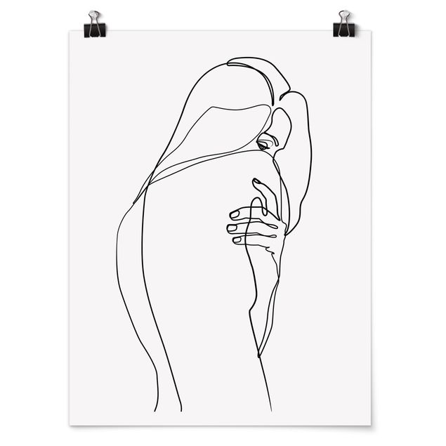 Poster - Line Art Frauenakt Schulter Schwarz Weiß - Hochformat 4:3