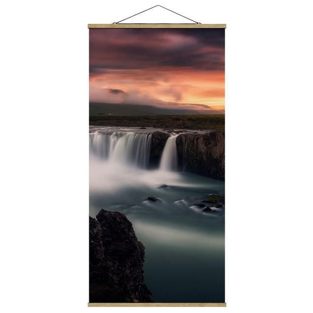 Stoffbild mit Posterleisten - Goðafoss Wasserfall in Island - Hochformat 1:2