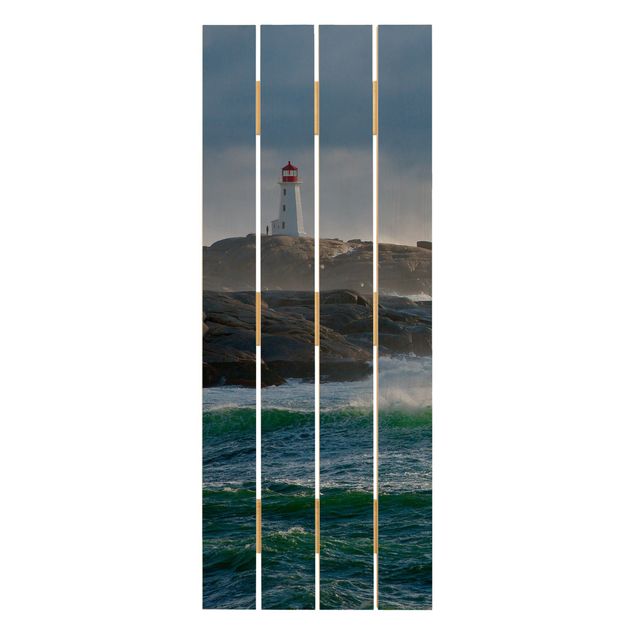 Holzbild - Im Schutz des Leuchtturms - Hochformat 5:2