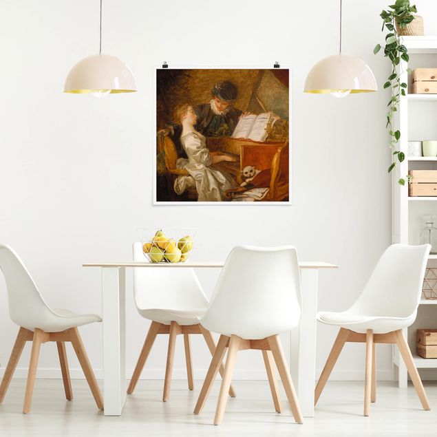 Poster - Jean Honoré Fragonard - Die Klavierstunde - Quadrat 1:1