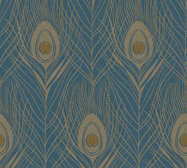 Vintage Tapete Architects Paper Absolutely Chic in Blau Gelb Metallic - 369712