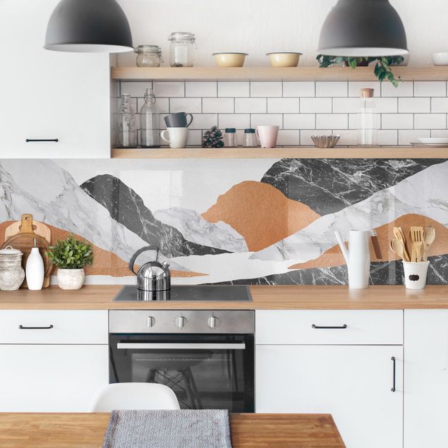 Küchenrückwand selbstklebend Landschaft in Marmor und Kupfer II
