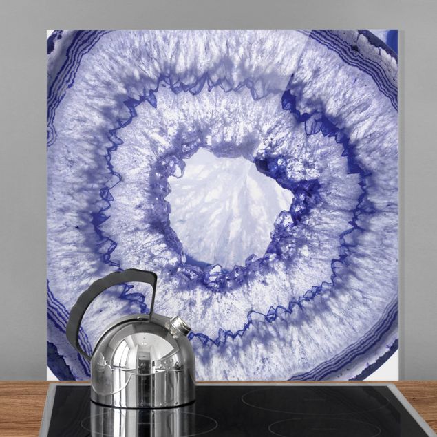 Glasrückwand Küche Steinoptik Blau Lila Kristall