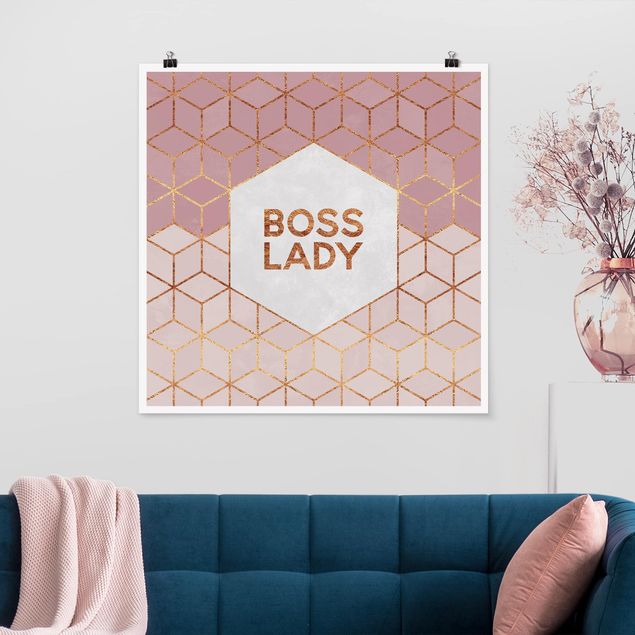 Poster mit Sprüchen Boss Lady Sechsecke Rosa