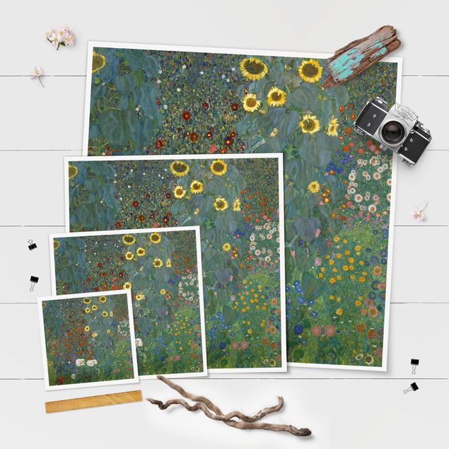Poster - Gustav Klimt - Garten Sonnenblumen - Quadrat 1:1