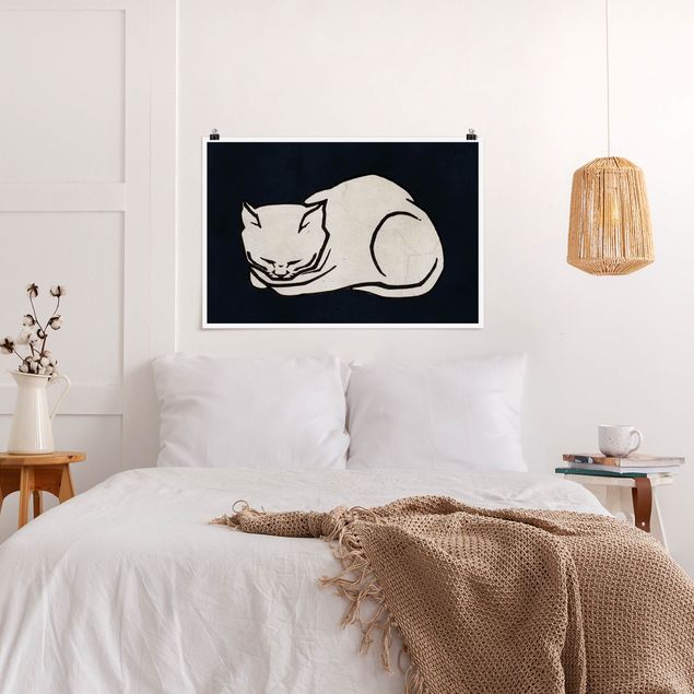 schwarz-weiß Poster Schlafende Katze Illustration