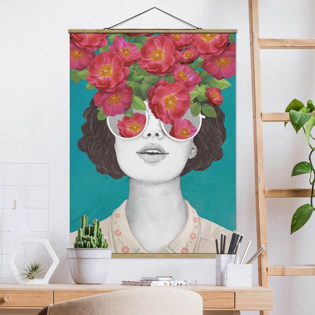Graves Bilder Illustration Portrait Frau Collage mit Blumen Brille