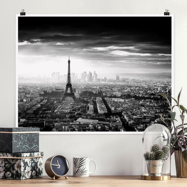Riesenposter XXL Der Eiffelturm von Oben Schwarz-weiß