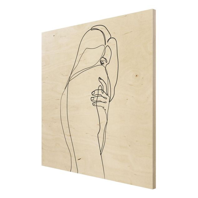 Holzbild - Line Art Frauenakt Schulter Schwarz Weiß - Quadrat 1:1