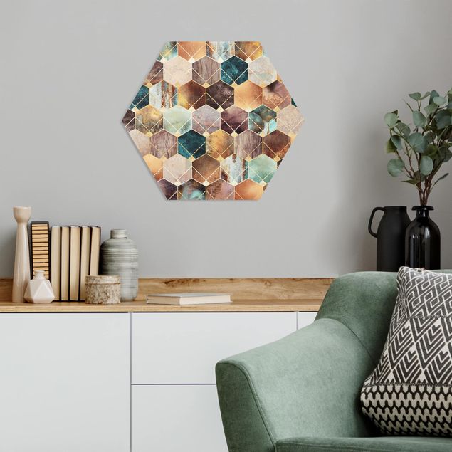 Hexagon Bild Forex - Türkise Geometrie goldenes Art Deco