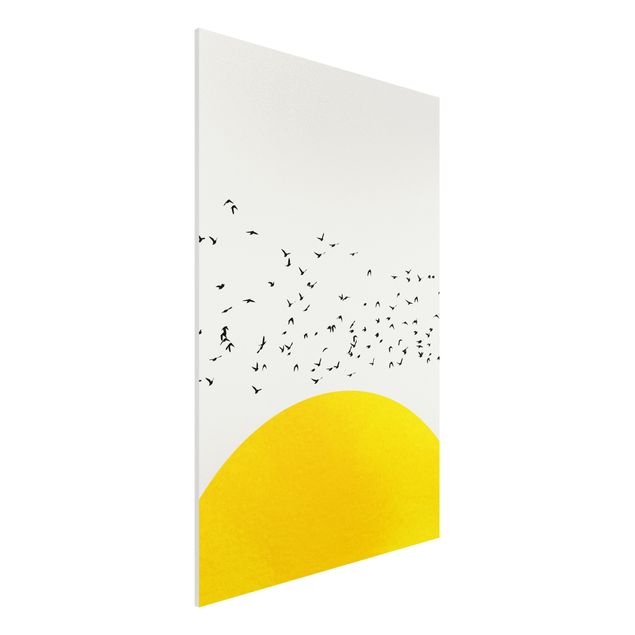 Kubistika Prints Vogelschwarm vor gelber Sonne