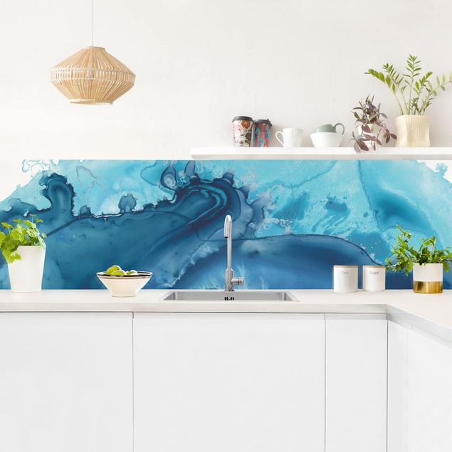 Küchenspiegel Welle Aquarell Blau I