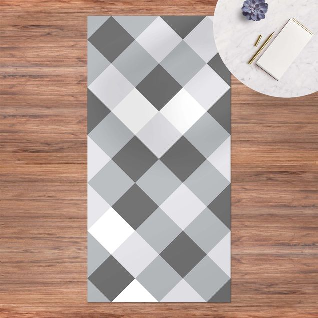 Teppich Outdoor Geometrisches Muster gedrehtes Schachbrett Grau