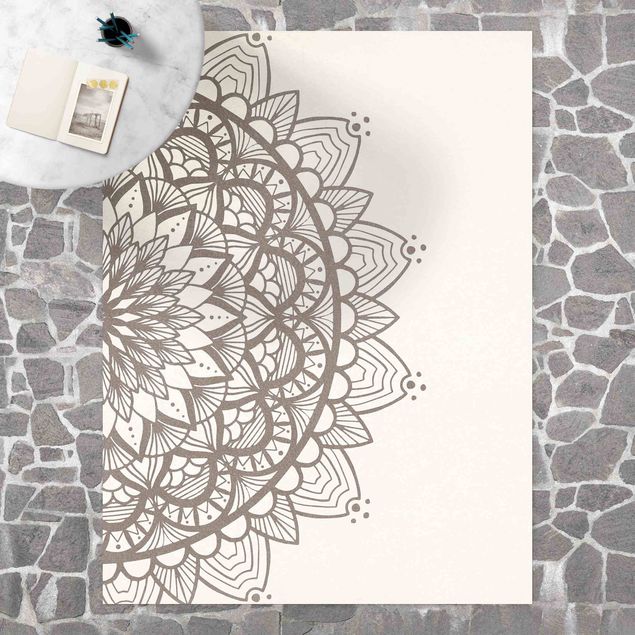 Teppich für Balkon Mandala Illustration shabby beige weiß
