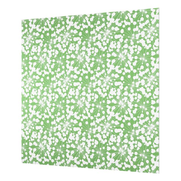 Spritzschutz Glas - Natürliches Muster Pusteblume mit Punkten vor Grün - Quadrat 1:1