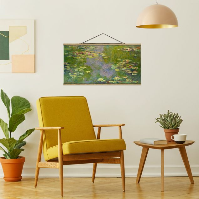 Stoffbilder mit Posterleisten Claude Monet - Grüne Seerosen