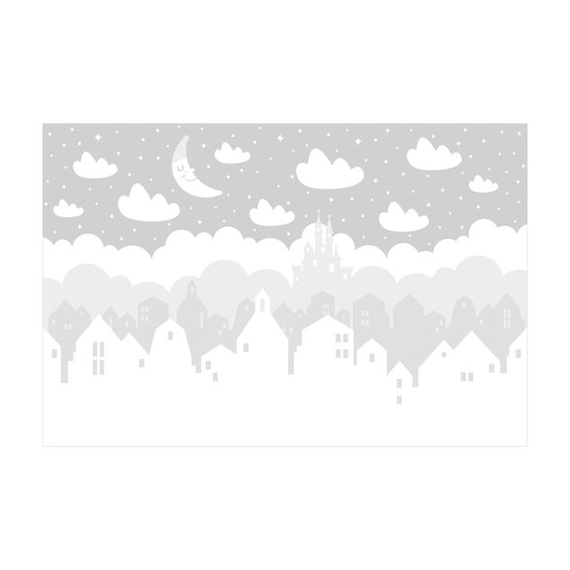 Vinyl-Teppich - Sternenhimmel mit Häusern und Mond in grau - Querformat 3:2