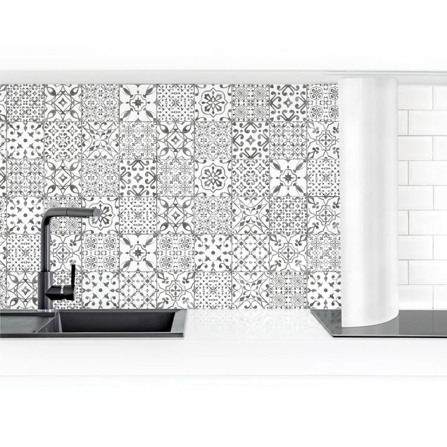Küchenrückwand selbstklebend Musterfliesen Grau Weiß