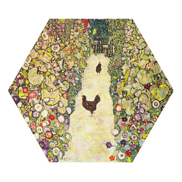 Hexagon Wandbild Gustav Klimt - Gartenweg mit Hühnern