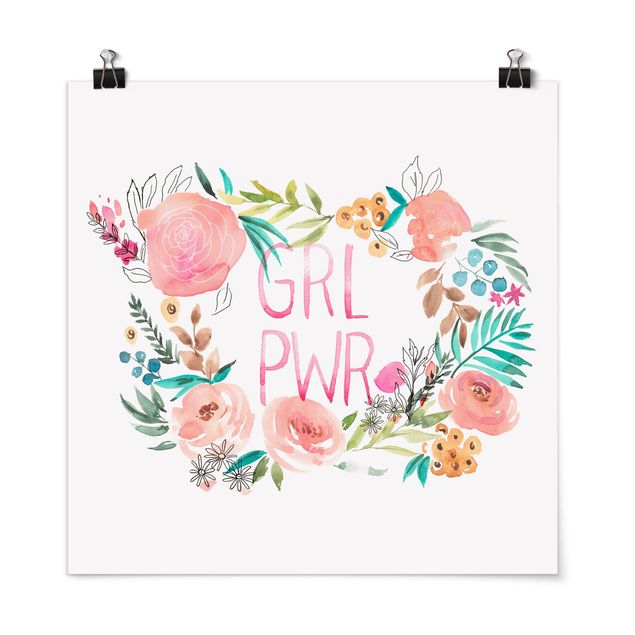 Spruch Poster Rosa Blüten - Girl Power