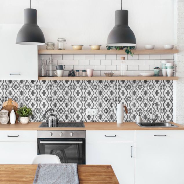 Küche Wandpaneel Portugiesische Vintage Keramikfliesen - Mafra Schwarz Weiß