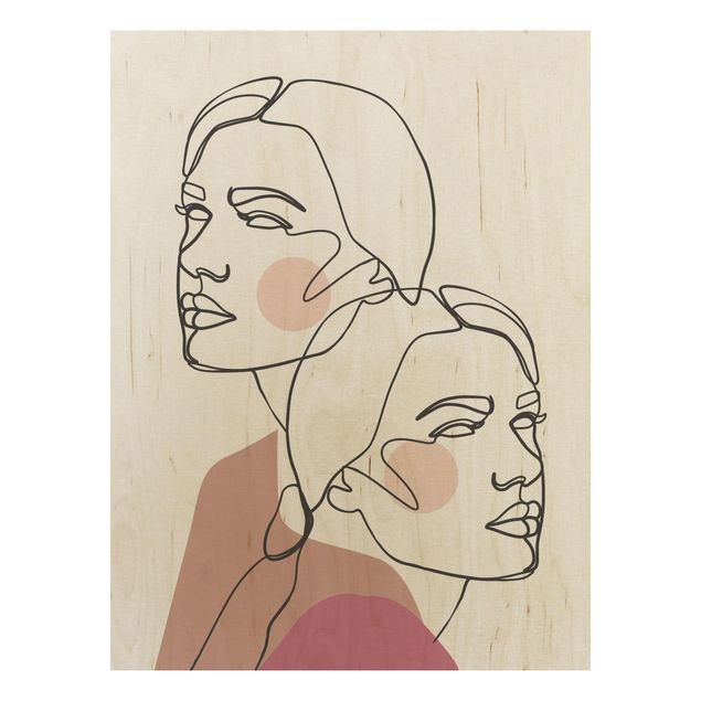 Holzbild - Line Art Frauen Portrait Wangen Rosa - Hochformat 4:3