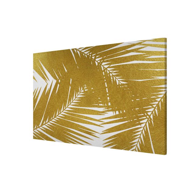 Magnettafel - Blick durch goldene Palmenblätter - Hochformat 3:2