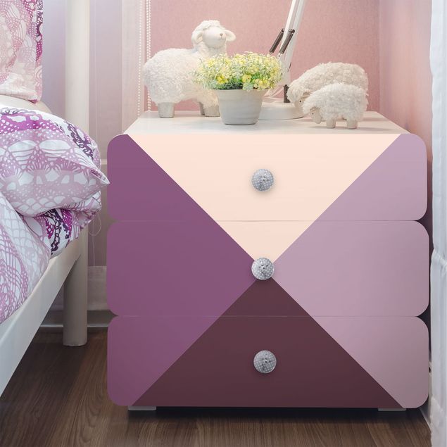 Möbelfolie einfarbig 3 violette Quadrate Blütenfarben & helle Kontrastfarbe