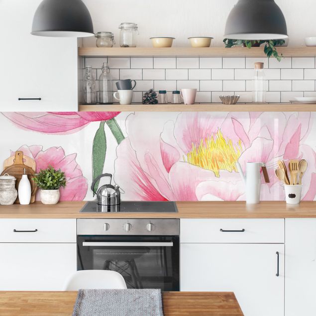 Küchenspiegel Zeichnung Rosa Päonien I