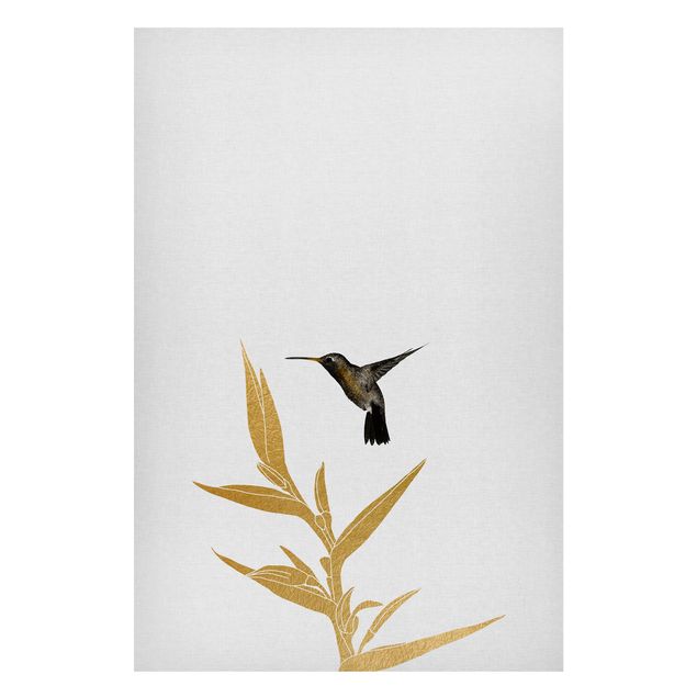 Magnettafel - Kolibri und tropische goldene Blüte II - Hochformat 2:3