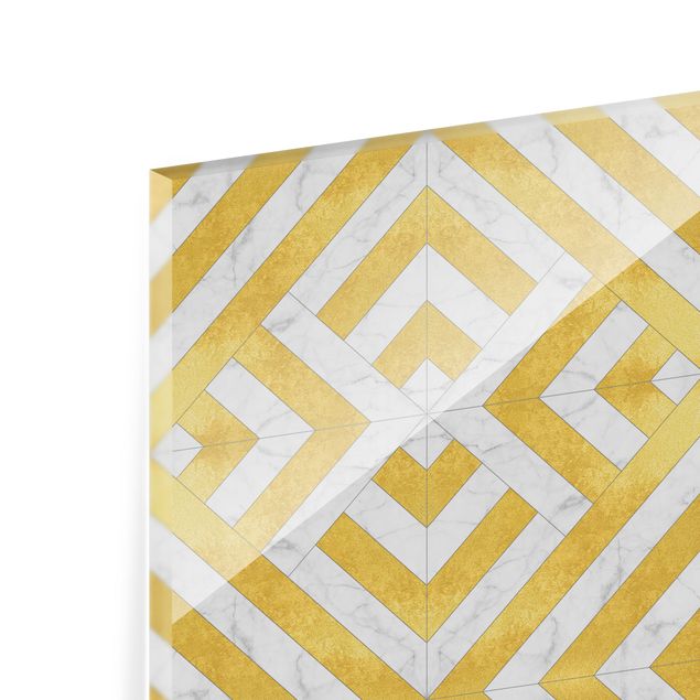 Spritzschutz Glas - Geometrischer Fliesenmix Art Deco Gold Marmor - Quadrat 1:1