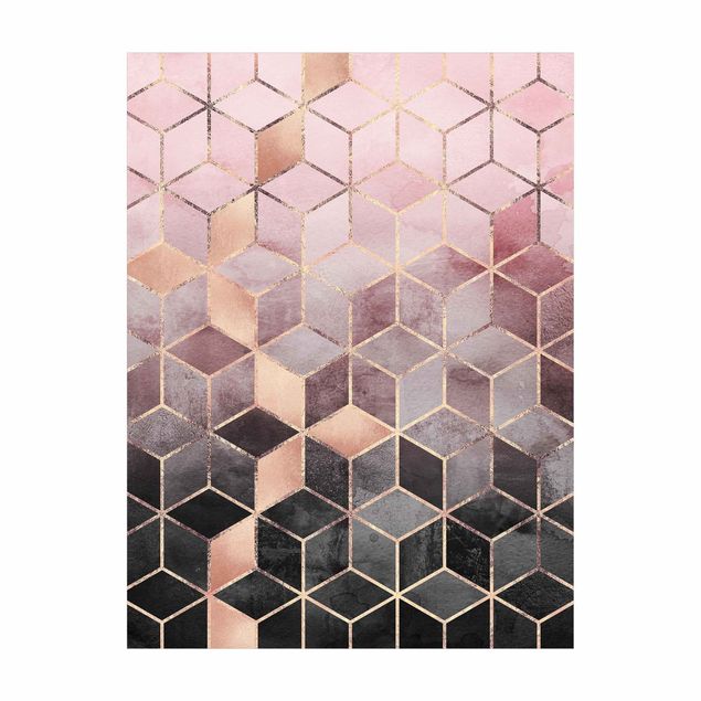 Teppich abstrakt Rosa Grau goldene Geometrie