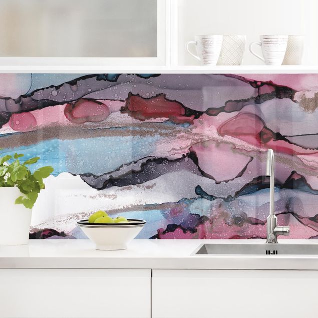 Platte Küchenrückwand Wellenreiten in Violett mit Roségold