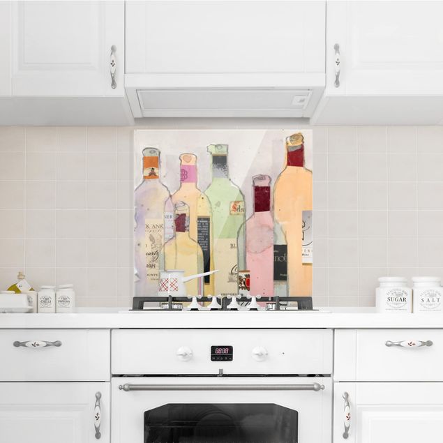 Spritzschutz Küche Weinflaschen in Wasserfarbe I