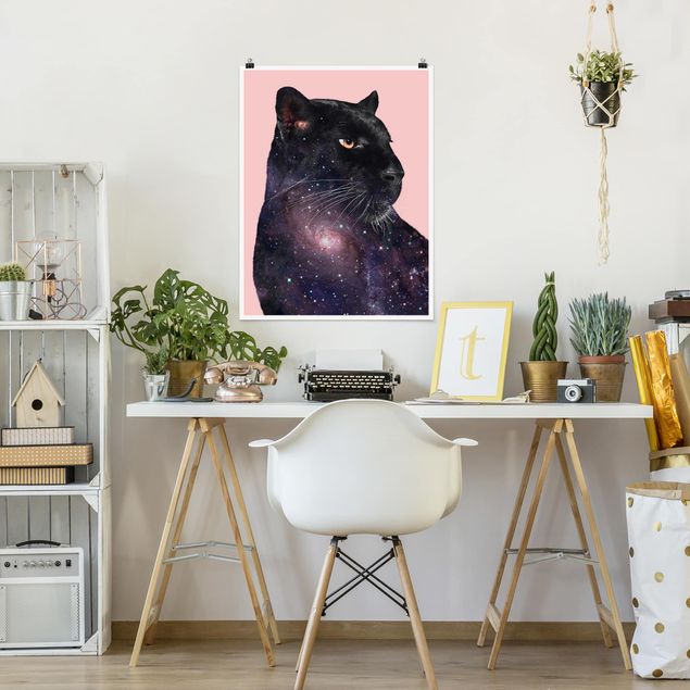Poster Tiere Panther mit Galaxie