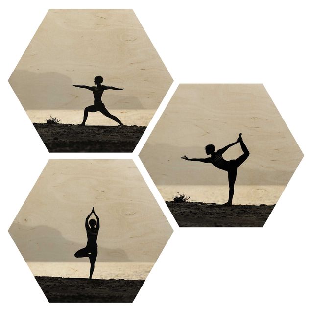 Hexagon Bild Holz 3-teilig - Yoga Trio