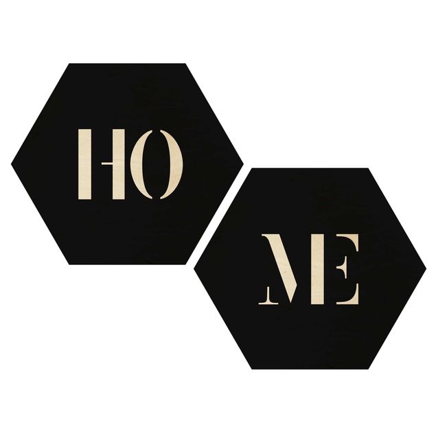 Hexagon Bild Holz 2-teilig - Buchstaben HOME Weiß Set I