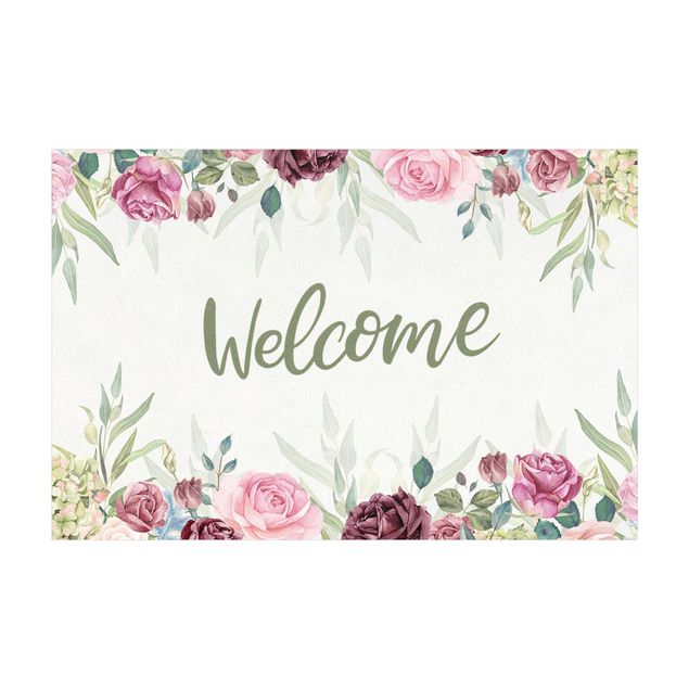 Teppich pastell Welcome florales Aquarell