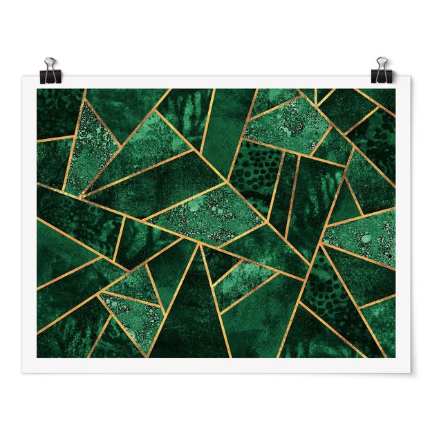 Poster - Dunkler Smaragd mit Gold - Querformat 3:4